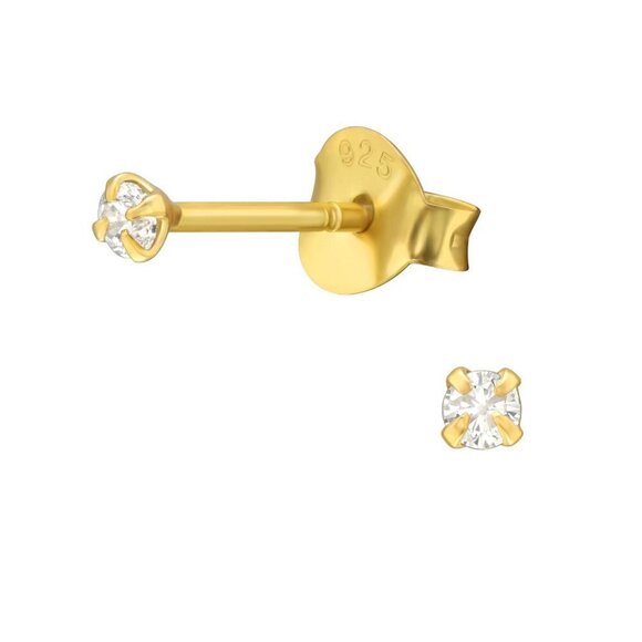 14K Gold Vermeil Teeny Tiny Minimalist Stud Earrings 2mm - Picture 1 of 9